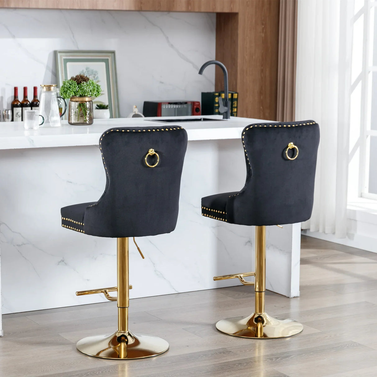 Bar Stools Velvet Upholstered Swivel With Backs Black - Furniture Home Direct
