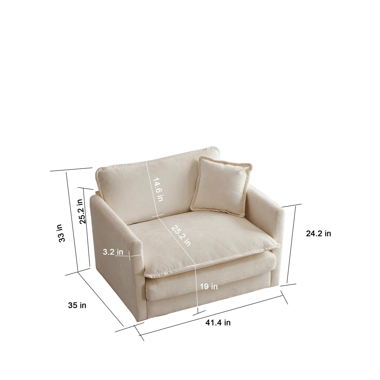 Extra Deep Seat 3 Piece Living Room Set with Sofa, Love Seat and Chair - Beige - Furniture Home Direct