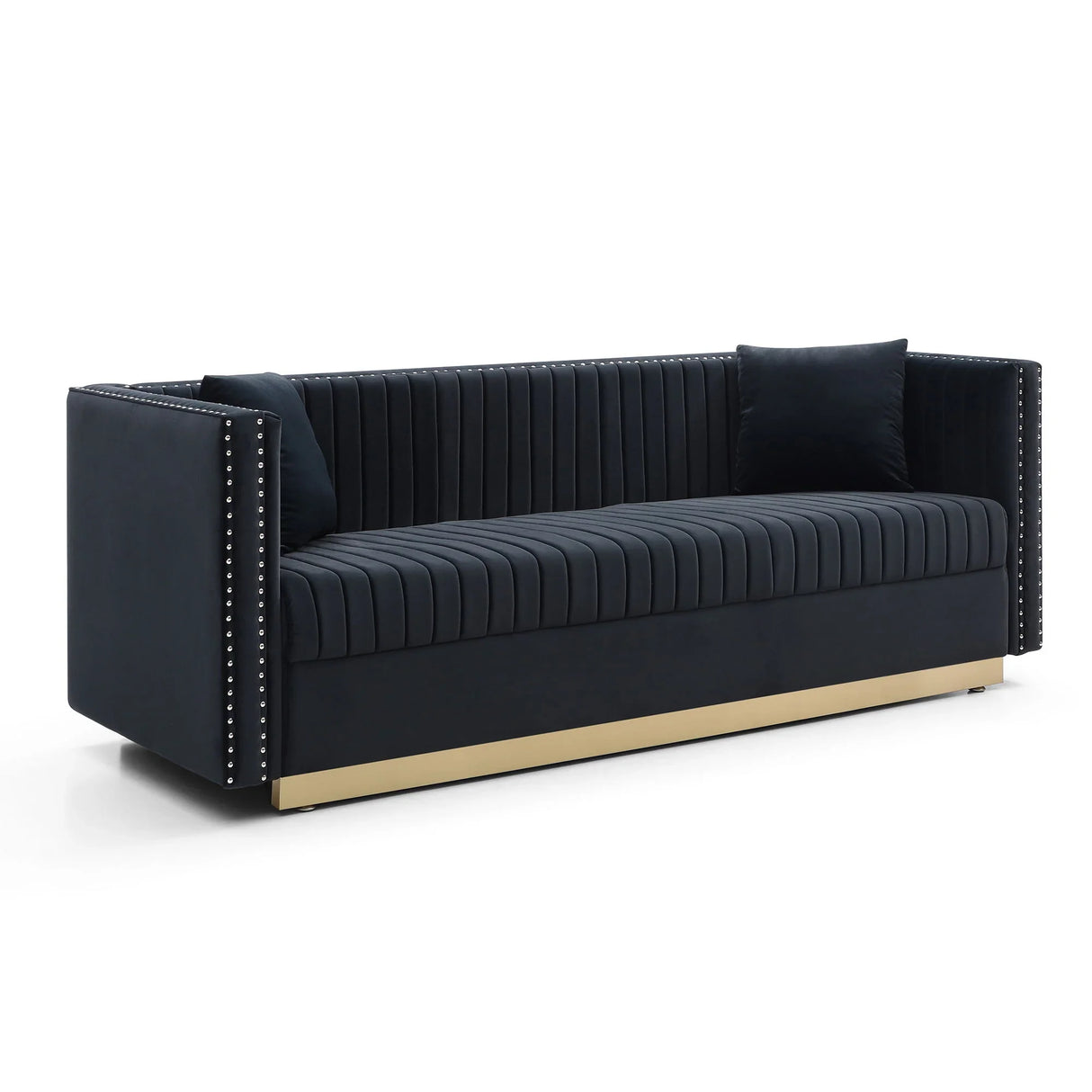 Contemporary Vertical Channel Tufted Sofa Modern Upholstered Couch For Living Room With 2 Pillows - Furniture Home Direct