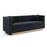 Contemporary Vertical Channel Tufted Sofa Modern Upholstered Couch For Living Room With 2 Pillows - Furniture Home Direct