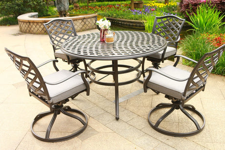 Round 49" Long Aluminum Dining Set With Cushions - Furniture Home Direct