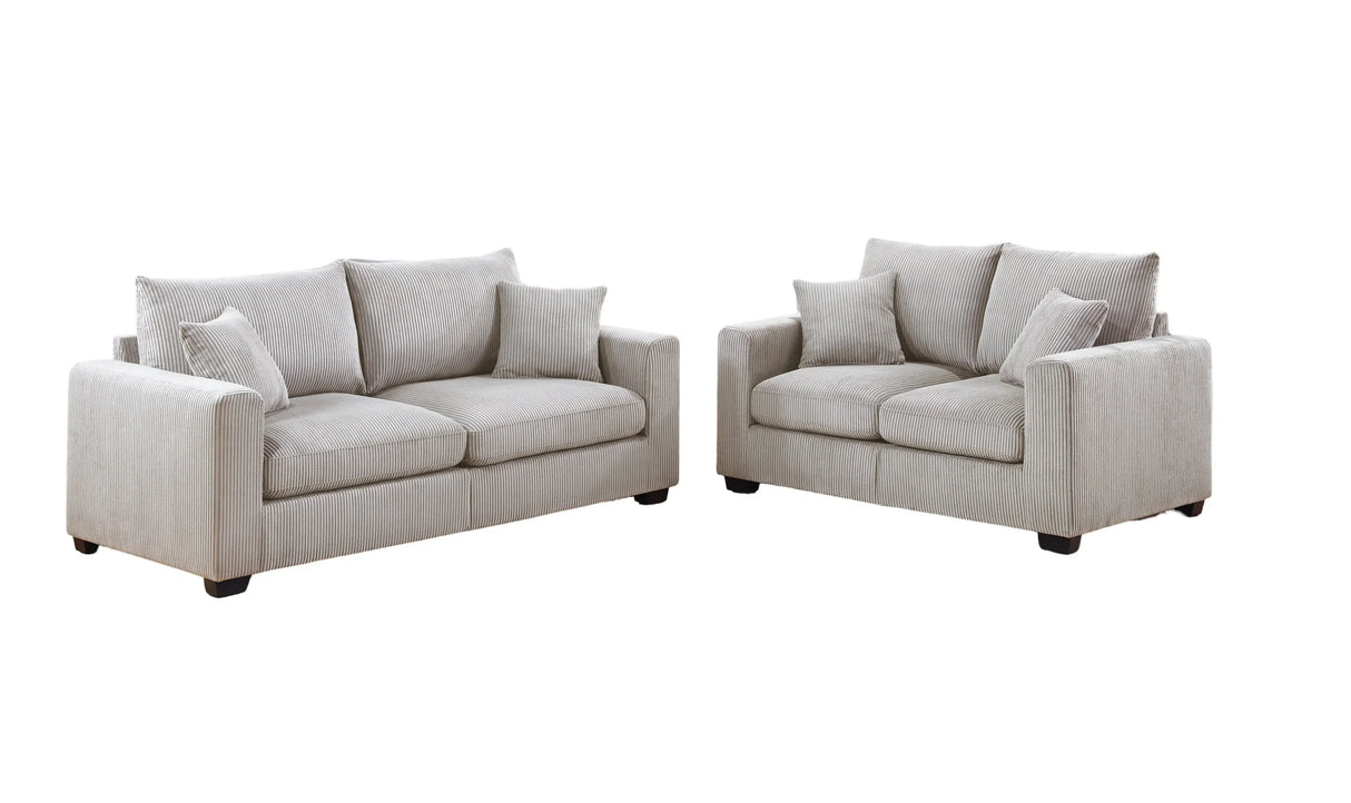 Classic Living Room Set With Pillows - Ivory - Furniture Home Direct