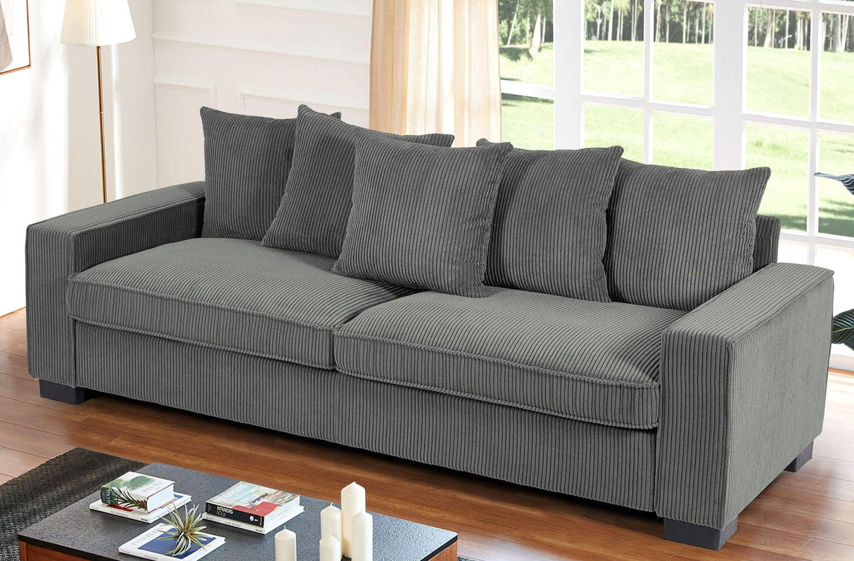 Luxe Corduroy Sofa With 5 Matching Toss Pillows, Sleek Design, Spacious And Comfortable 3 Seater Couch - Furniture Home Direct