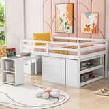 Loft Bed With Retractable Writing Desk And 3 Drawers With Storage Stairs And Shelves - Furniture Home Direct