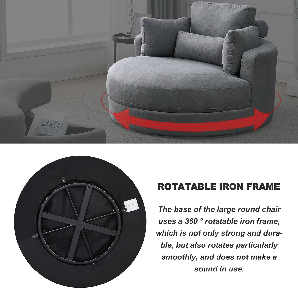 Linen Barrel Swivel Chair With Storage Ottoman - Furniture Home Direct