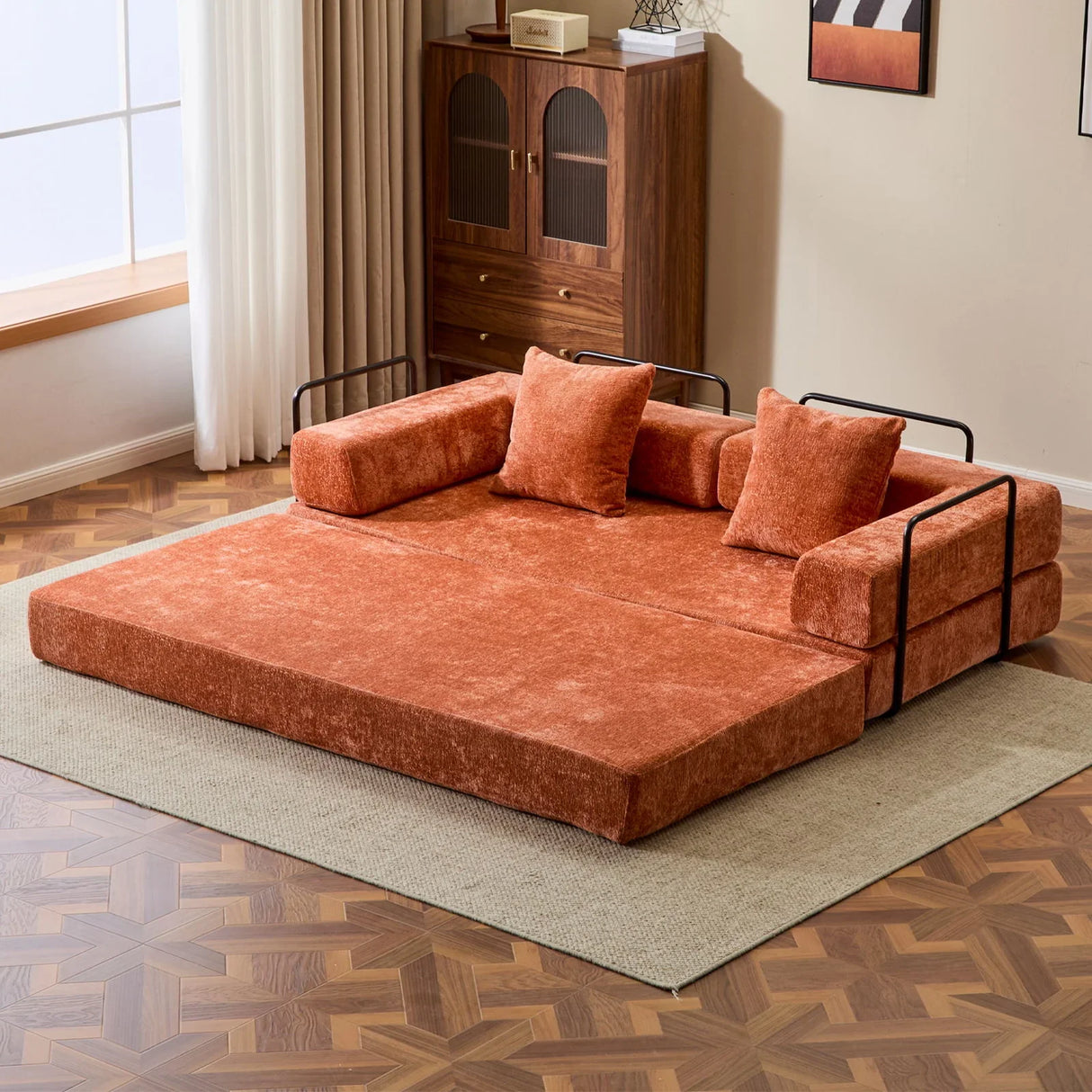 Convertible Floor Sofa Bed With Pillow Back Support Armrest - Furniture Home Direct