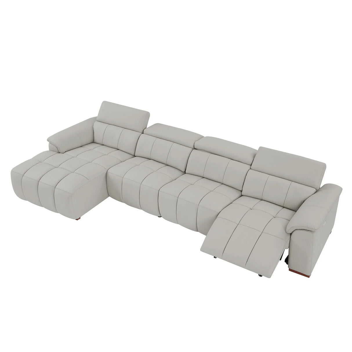 Leather Reclining Sectional with USB Port - Light Gray - Furniture Home Direct