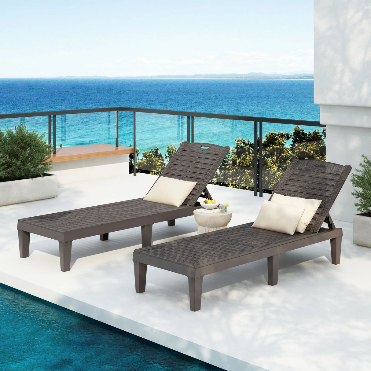 2 Piece Outdoor Chaise Lounges With Adjustable Backrest - Furniture Home Direct