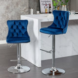Counter Height Bar Stool Swivel Tufted Velvet Back Blue - Furniture Home Direct
