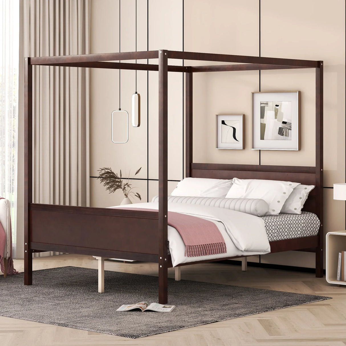 Canopy Platform Bed With Headboard And Footboard, Slat Support Leg - Furniture Home Direct