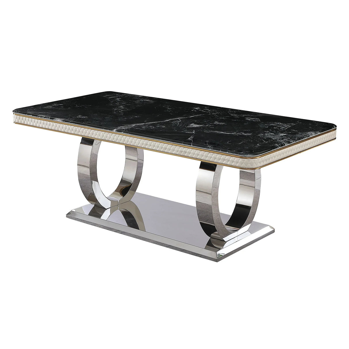 Luxury Modern Dining Table With 6 Chairs Marble Top Titanium Plated Base - Black - Furniture Home Direct