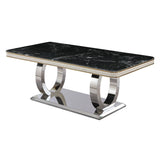 Luxury Modern Dining Table With 6 Chairs Marble Top Titanium Plated Base - Black - Furniture Home Direct