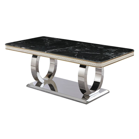 Luxury Modern Dining Table With 6 Chairs Marble Top Titanium Plated Base - Black - Furniture Home Direct
