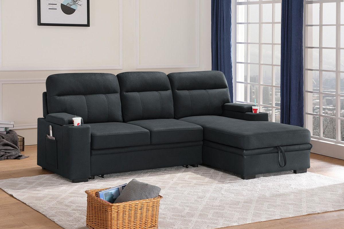 Kaden - Sleeper Sectional Sofa Chaise With Storage Arms And Cupholder - Furniture Home Direct