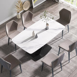 63" Modern Artificial Stone Dining Table, 6 People - White / Black - Furniture Home Direct
