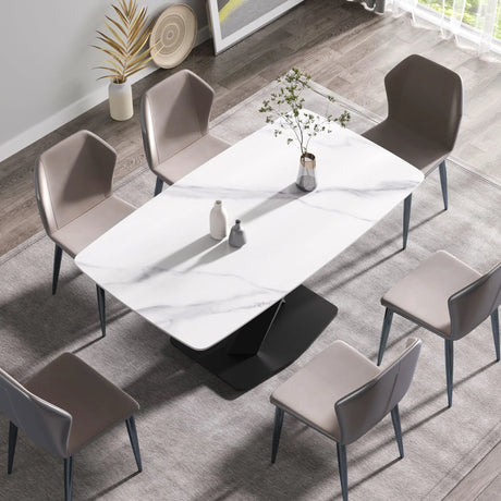 63" Modern Artificial Stone Dining Table, 6 People - White / Black - Furniture Home Direct