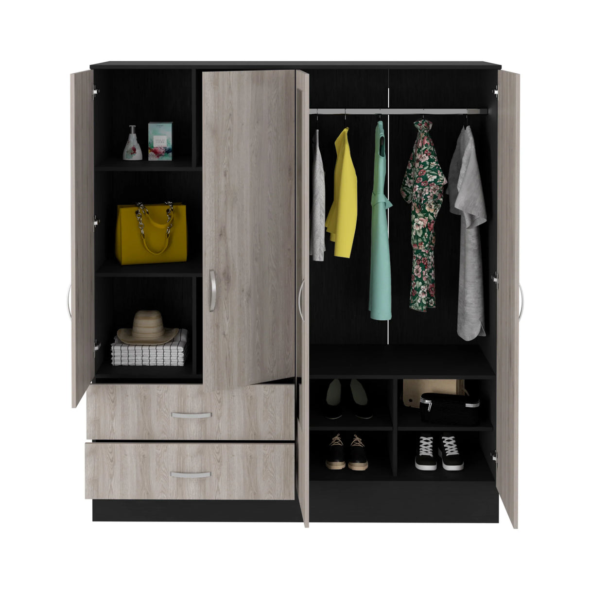 Armoire With Full Length Mirror Doors And Drawers Beige - Furniture Home Direct