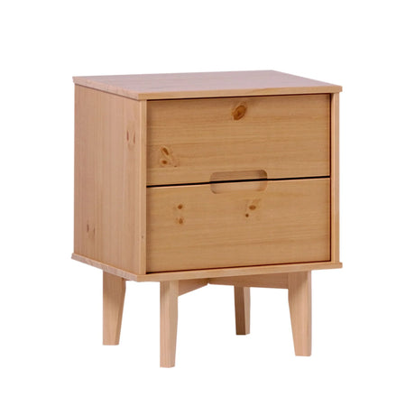 Mid-Century Modern Solid Wood 2 Drawer Nightstand - Natural Pine - Furniture Home Direct