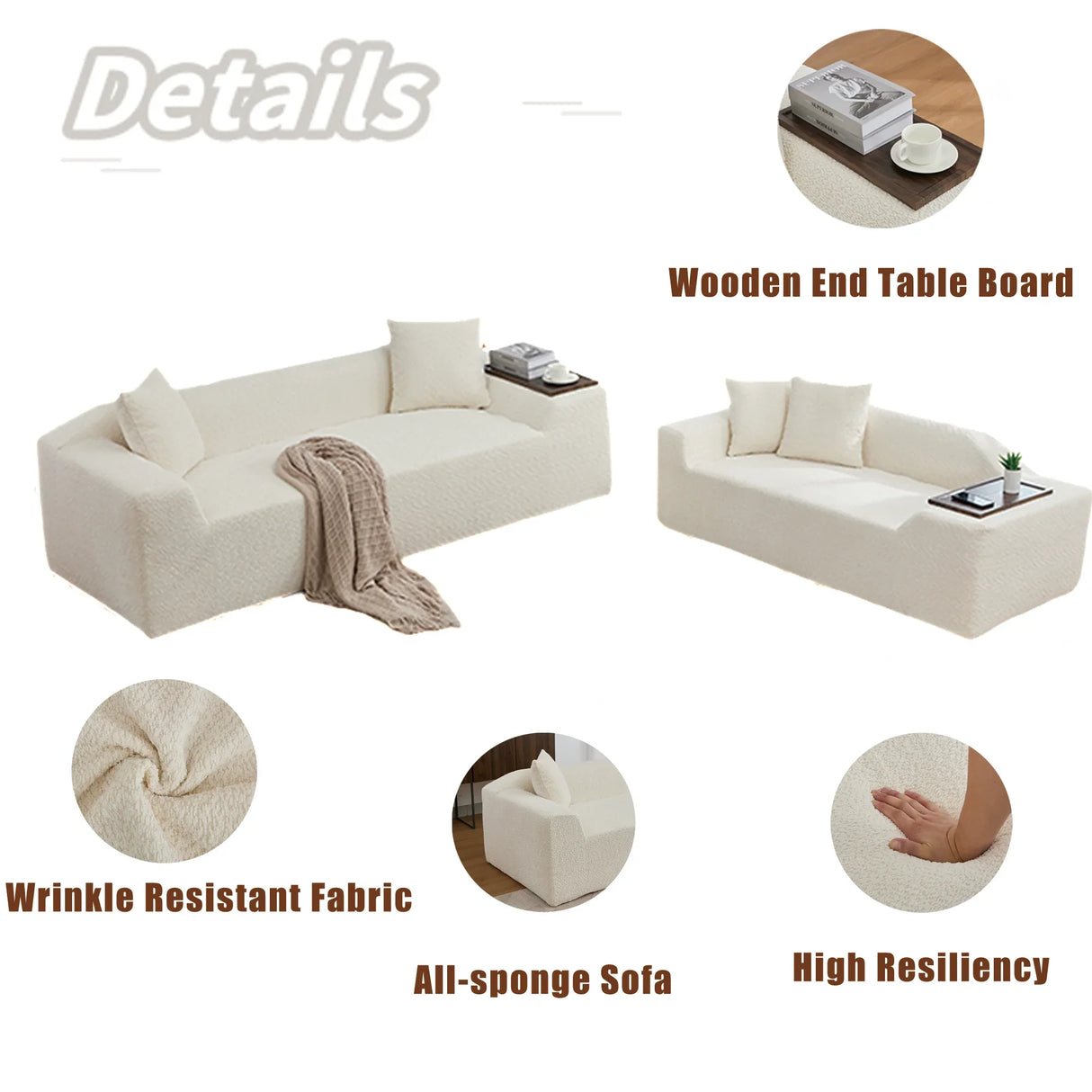 2 Piece Boucle Cloud Living Room Set, Beige - Furniture Home Direct