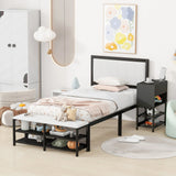 Platform Bed With 2 Tier Storage Shelves, Storage Cabinet - Furniture Home Direct