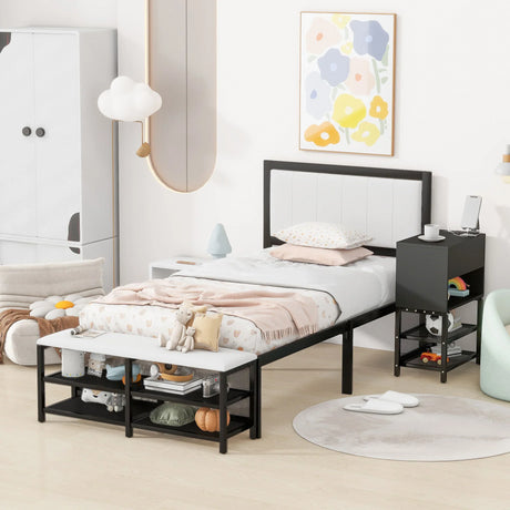 Platform Bed With 2 Tier Storage Shelves, Storage Cabinet - Furniture Home Direct