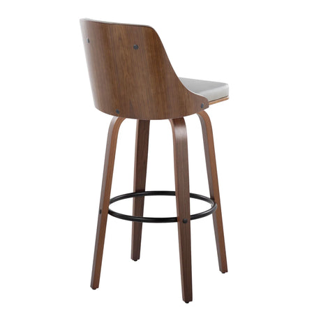 Gianna - Mid-Century Modern Fixed Height Barstool & Swivel With Round Footrest (Set of 2) - Walnut / Light Gray - Furniture Home Direct