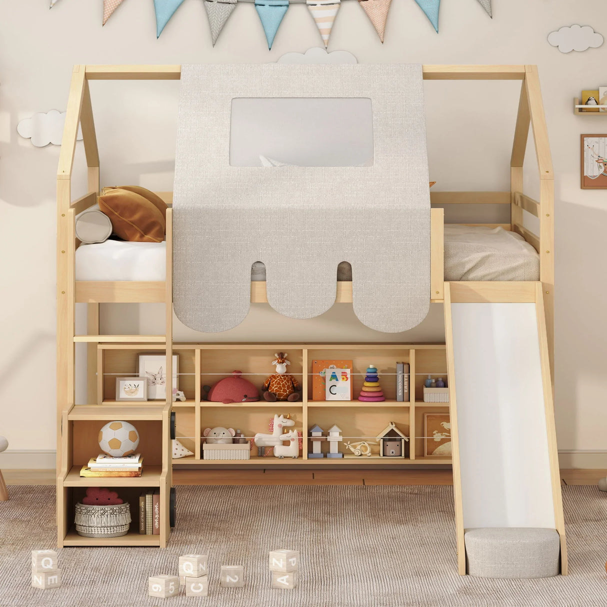 Loft Bed With House Shaped Frame And Tent - Furniture Home Direct