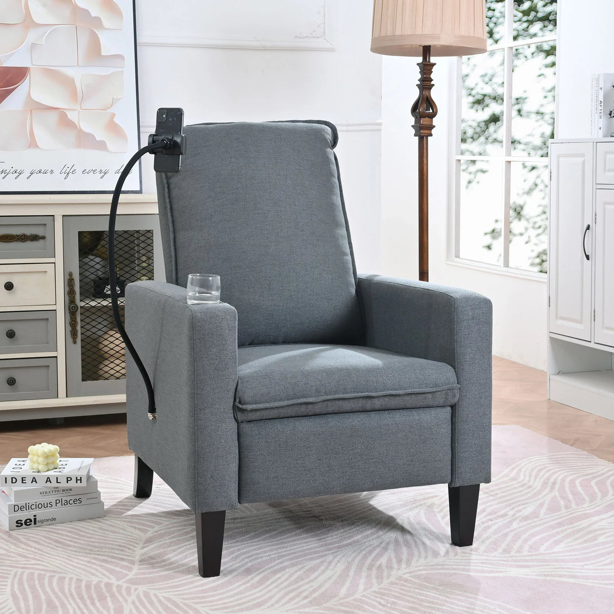 Recliner Chairs For Adults, Adjustable Recliner Sofa With Mobile Phone Holder & Cup Holder, Modern Reclining Chairs Fabric Push Back Recliner Chairs For Living Room, Bedroom - Furniture Home Direct