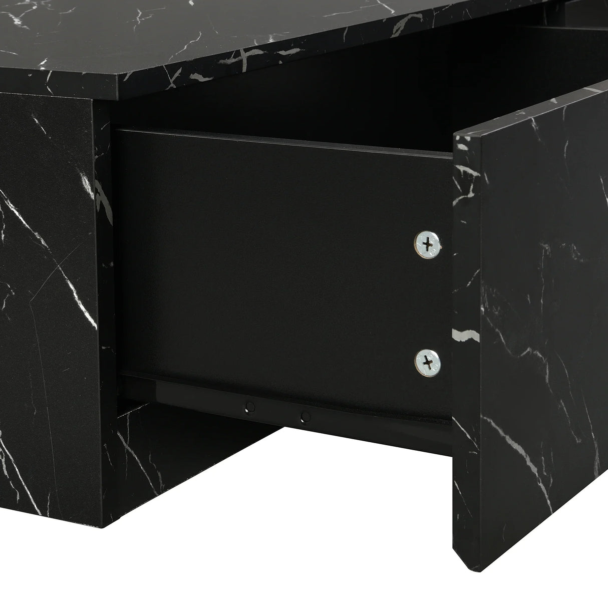 TV Stand With Faux Marble Walnut Finish Low Profile Black - Furniture Home Direct