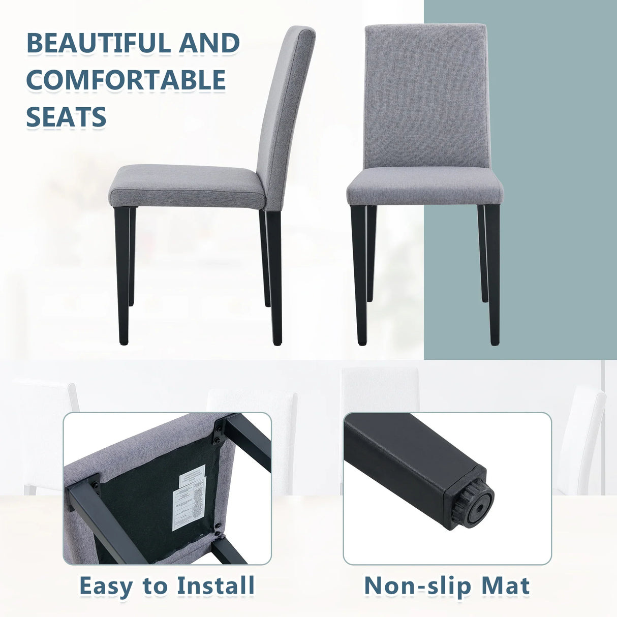 Dining Chairs Set Four Light Linen Upholstered Gray - Furniture Home Direct