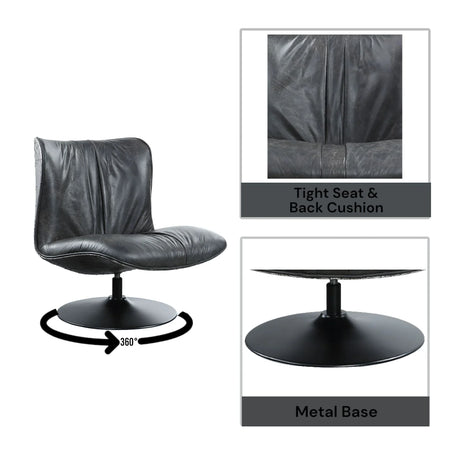 Piotr - Top Grain Leather Accent Chair With Swivel - Black - Furniture Home Direct