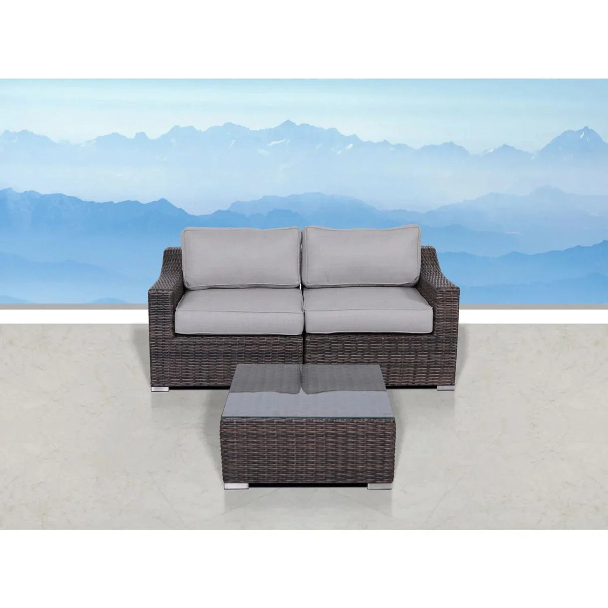 Outdoor Wicker Conversation Set With Cushions, All Weather - Furniture Home Direct