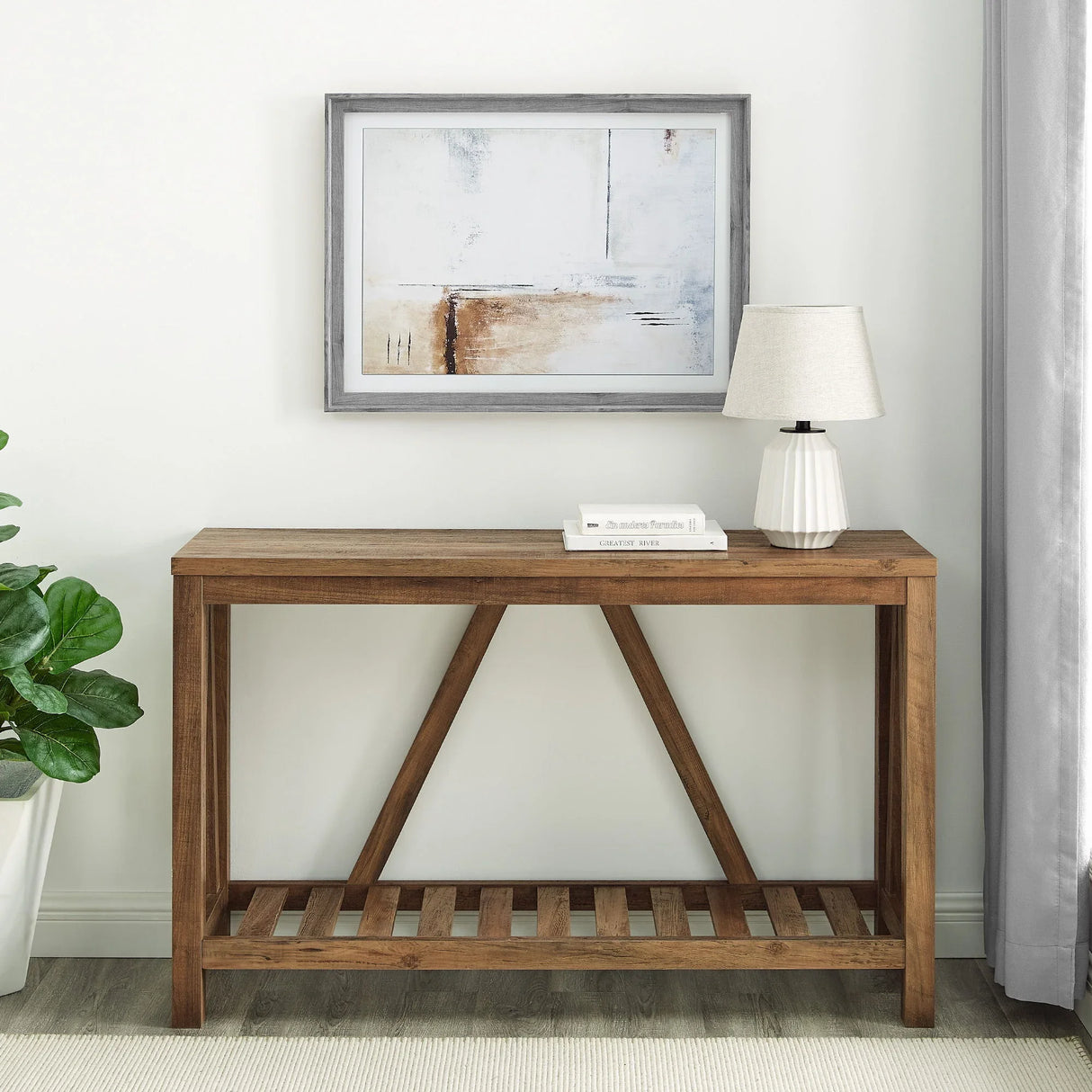 Farmhouse A Frame Entry Table With Lower Shelf - Furniture Home Direct