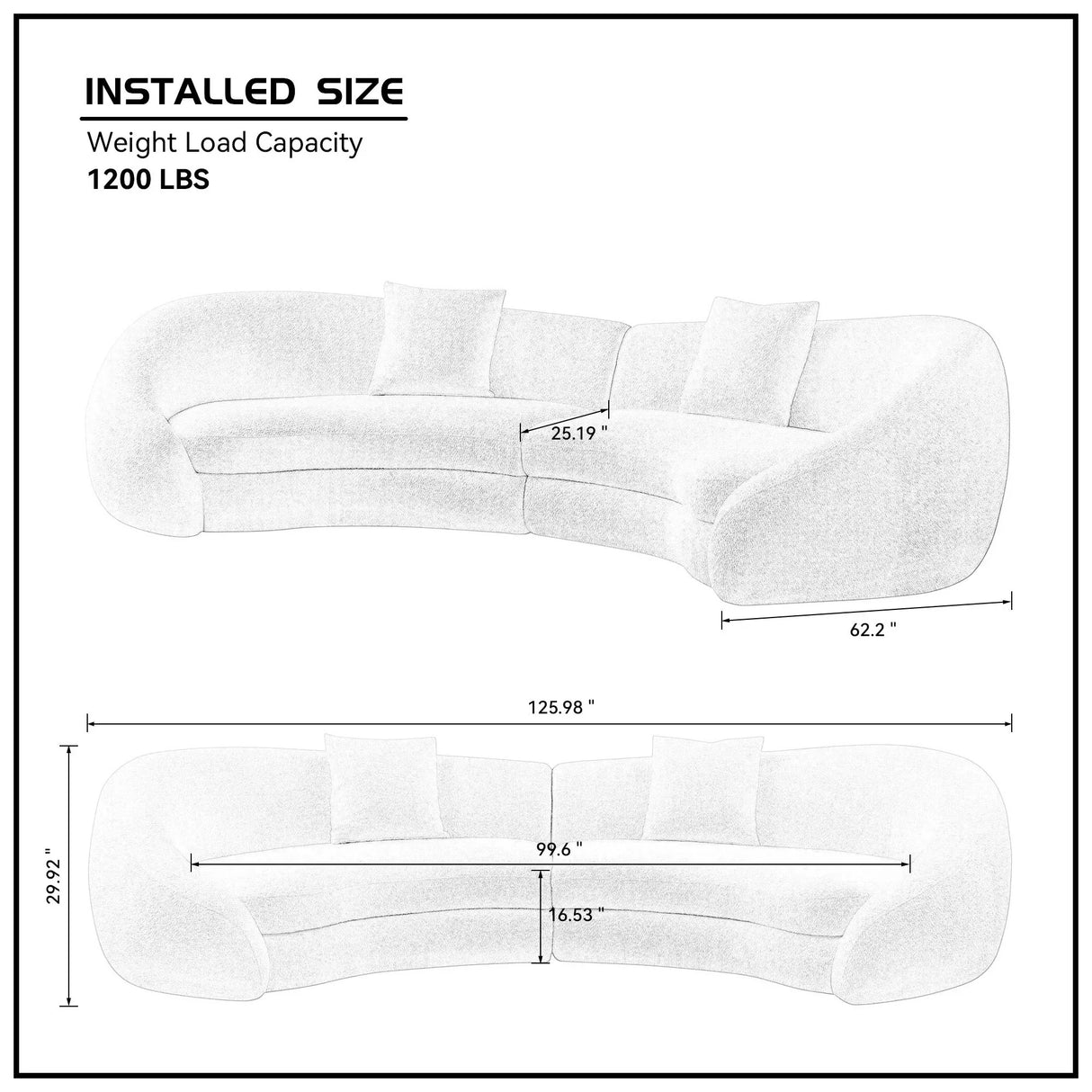 125.98' Modern Curved Sofa With Love Heart Design - Black - Furniture Home Direct