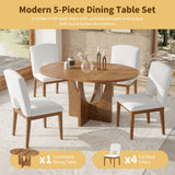 Topmax - 5 Piece Modern Extendable Round Dining Table Set With Removable Leaf For Small Places - Furniture Home Direct