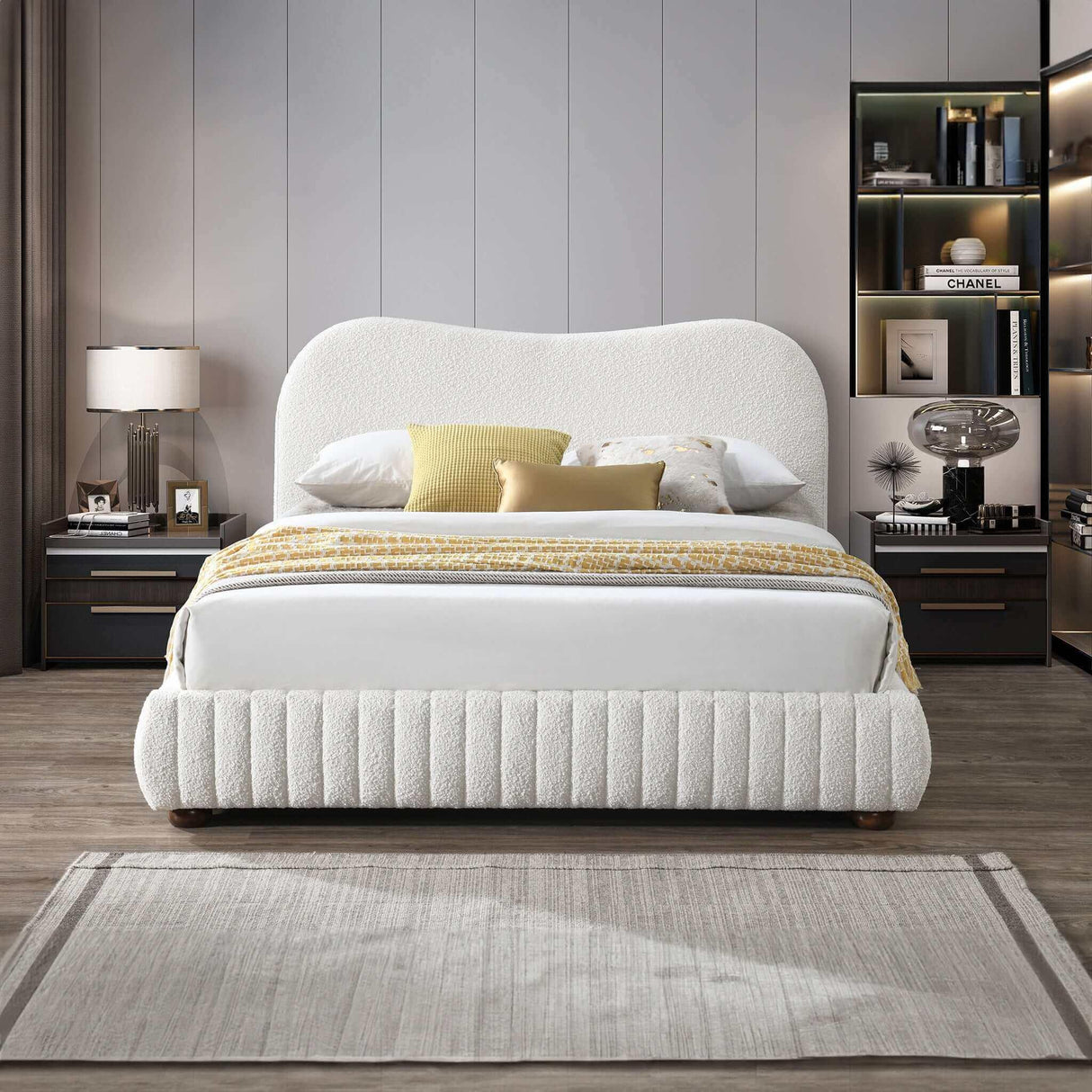 Norme - Queen Size Upholstered Low Profile Platform Bed - Cream - Furniture Home Direct