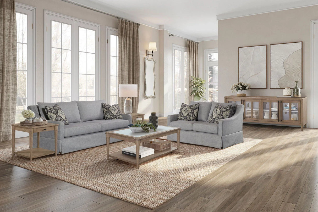 Loveseat With Skirt And Reversable Cushions And 2 Pillows - Light Gray - Furniture Home Direct