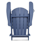 Folding Outdoor Adirondack Chair (Set of 2) And Table Set, Hdpe All-Weather Folding Fire Pit Chair, Ergonomic Design Patio Lawn Chair For Outside Deck Garden Backyardf Balcony - Navy Blue - Furniture Home Direct