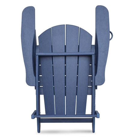 Folding Outdoor Adirondack Chair (Set of 2) And Table Set, Hdpe All-Weather Folding Fire Pit Chair, Ergonomic Design Patio Lawn Chair For Outside Deck Garden Backyardf Balcony - Navy Blue - Furniture Home Direct