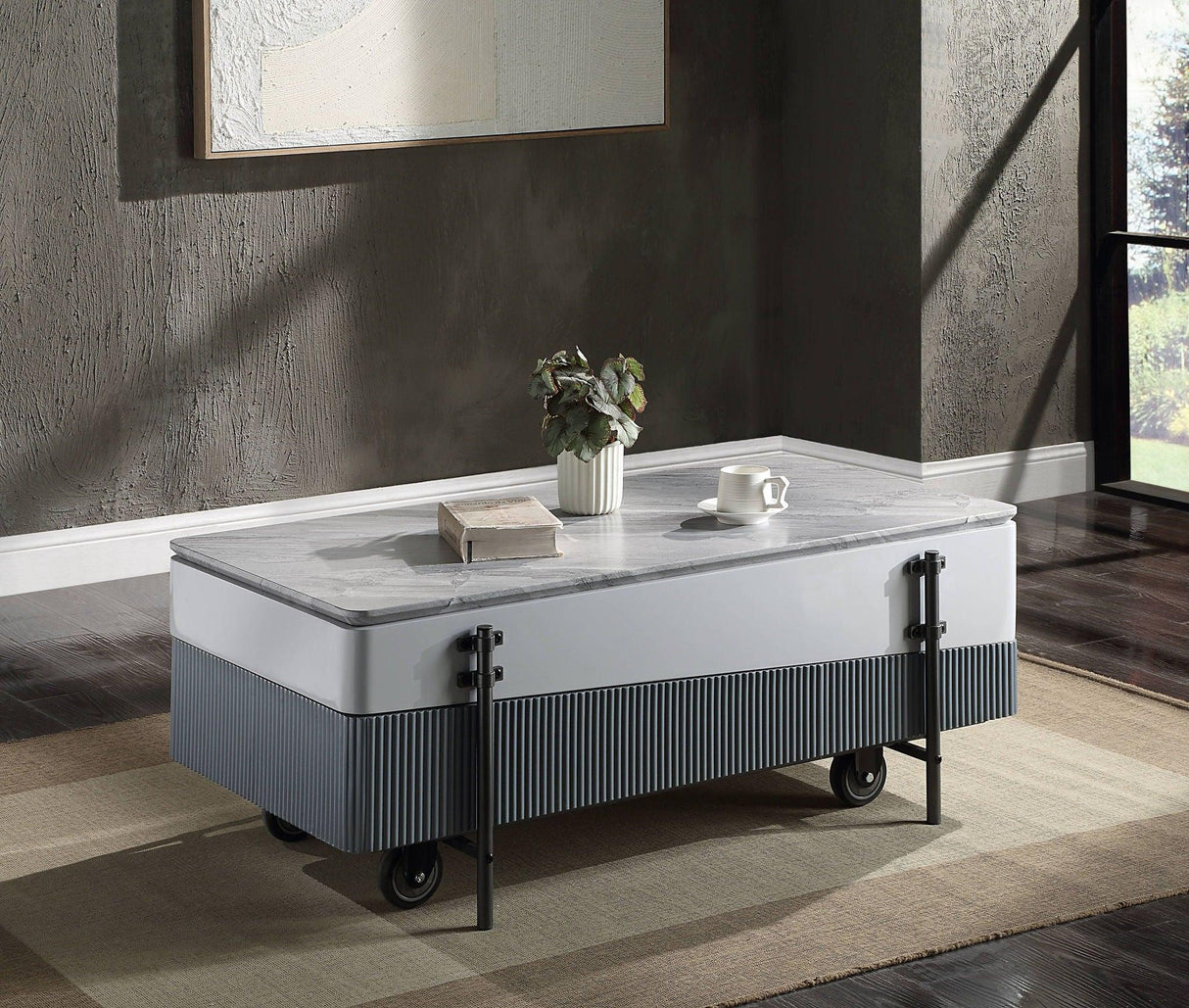 Wilkins - High Gloss Coffee Table With Lift Top - Gray / White - Furniture Home Direct