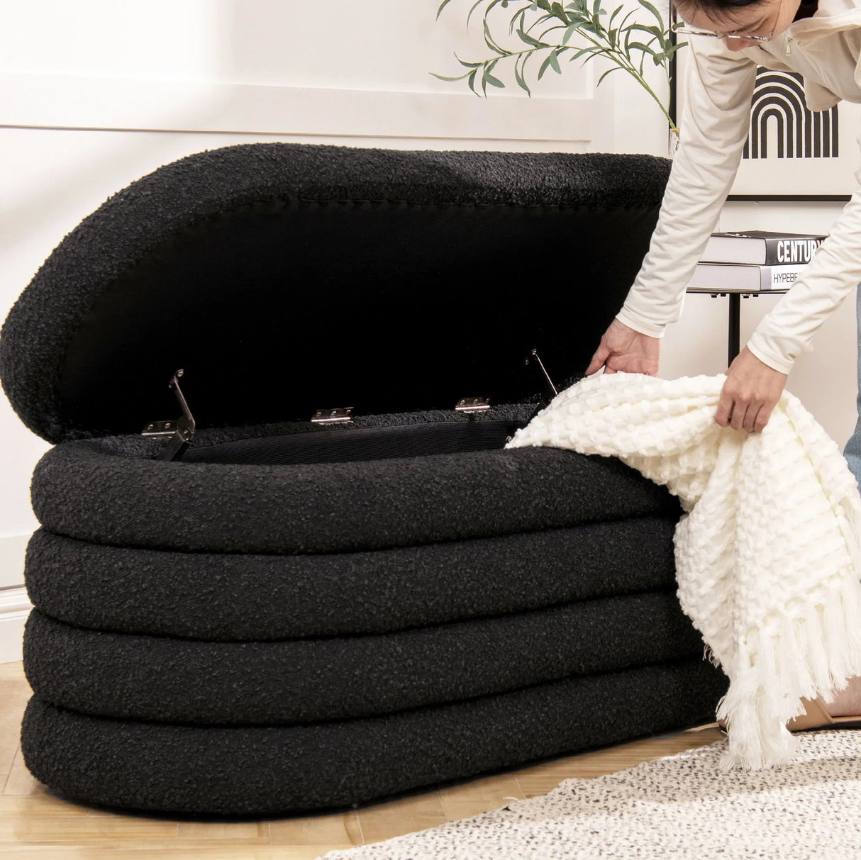 Fuji - Upholstered Oval Storage Bench - Furniture Home Direct