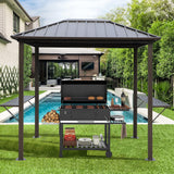 Grill Hardtop Gazebo Outdoor Metal Hard Top Gazebo, Permanent Bbq Gazebo With Galvanized Steel, Aluminum Framed Pavilion With Shelves - Dark Brown - Furniture Home Direct