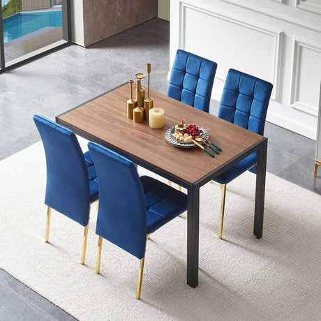 5 Pieces Dining Set Including Velvet High Back Golden Color Legs Nordic Dining Chair & Creative Design Dining Table - Furniture Home Direct