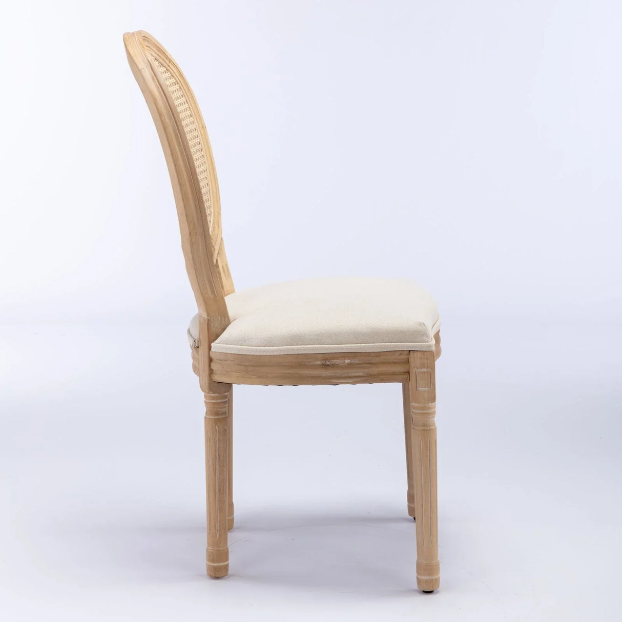 French Style Solid Wood Frame Antique Painting Linen Fabric Rattan Back Dining Chair (Set of 2) - Furniture Home Direct
