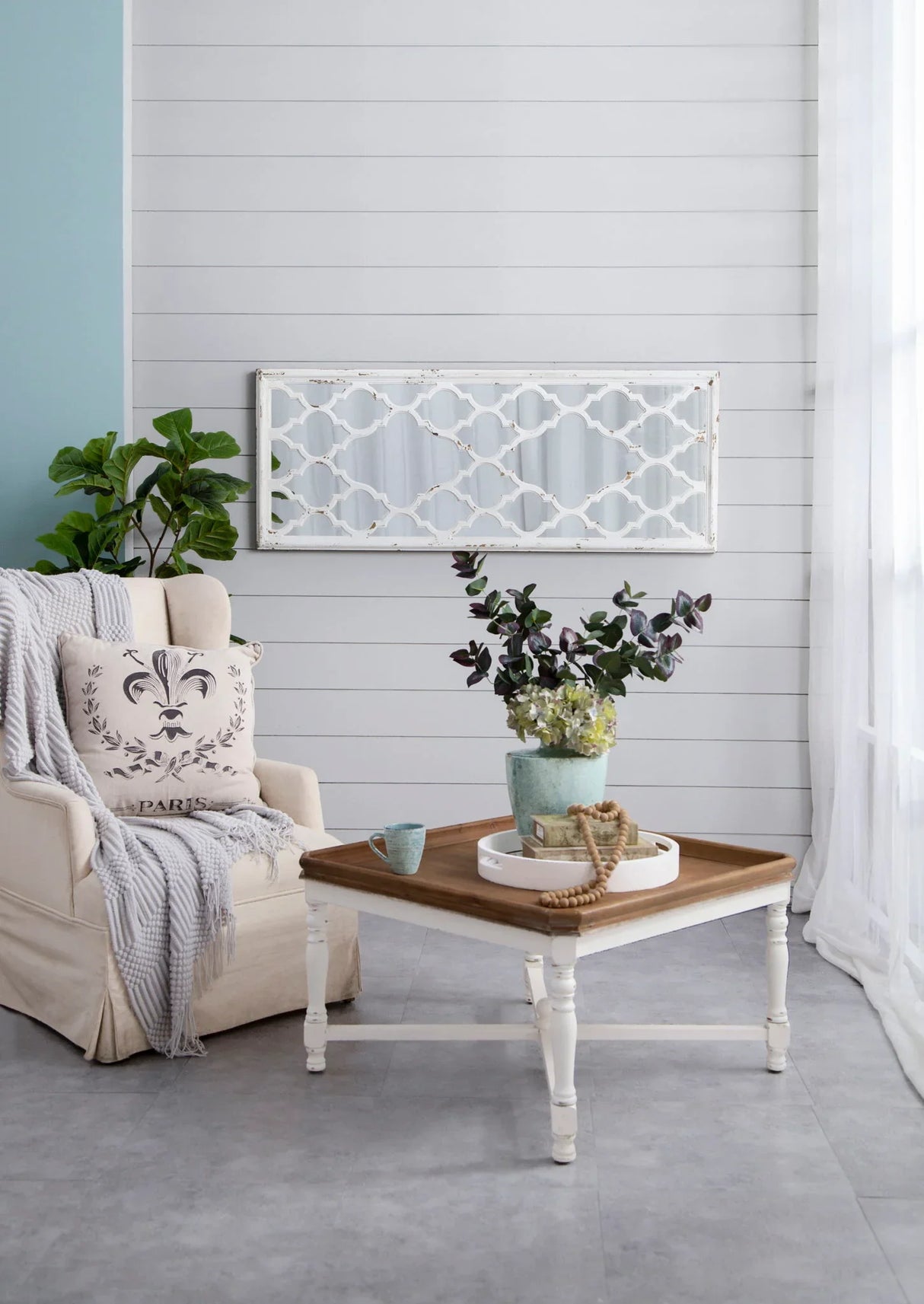 Distressed Floor Mirror, Full Body Mirror For Bathroom Bedroom Living Room - White - Furniture Home Direct