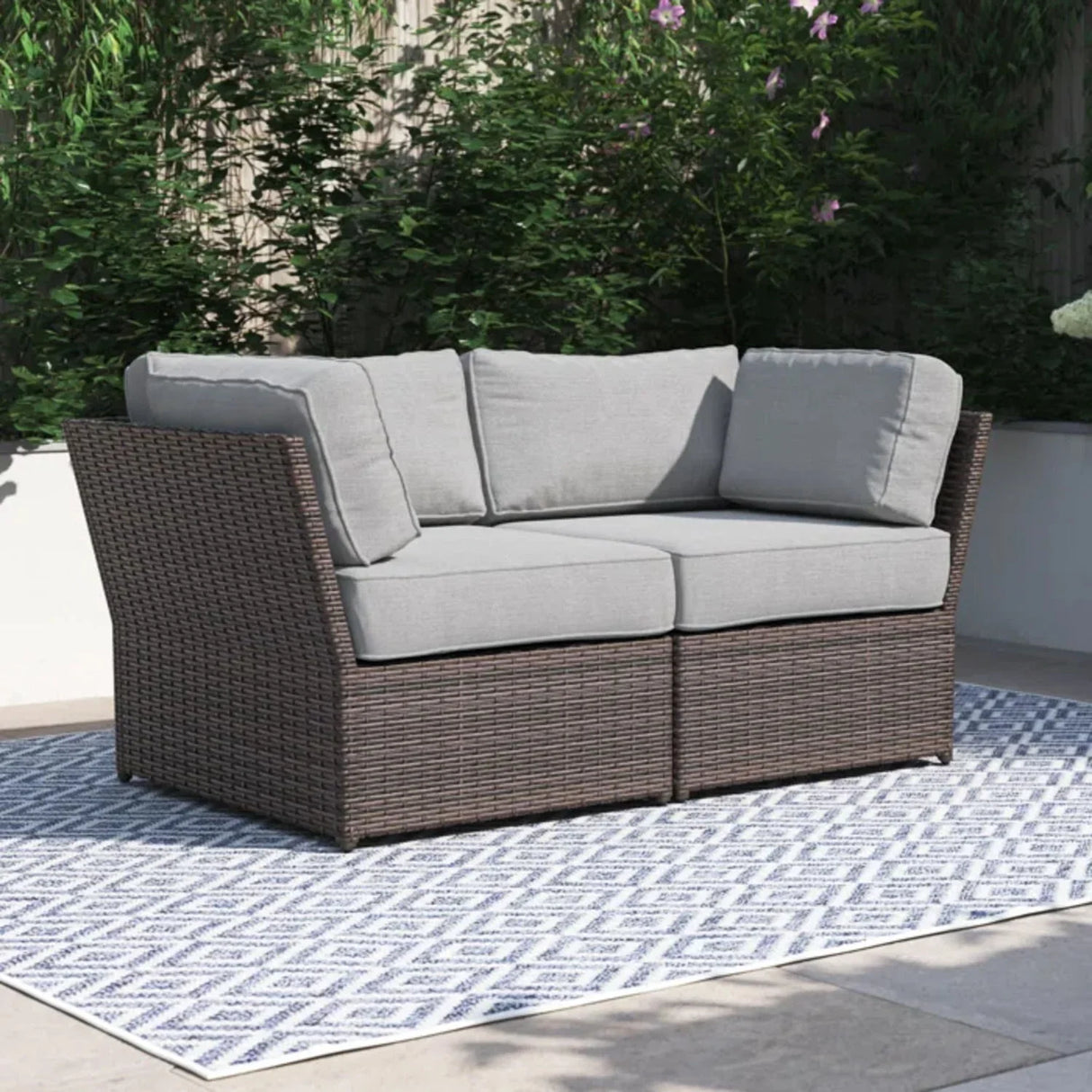 Outdoor Wicker Loveseat With Cushions Patio Seating Wicker - Brown - Furniture Home Direct