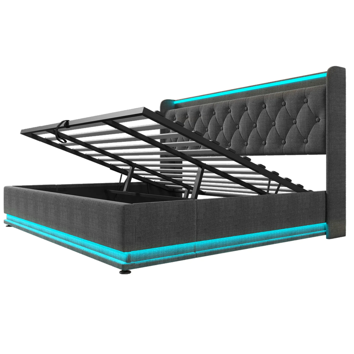 King Bed LED 360 Surround Lighting Storage USB Type C Gray - Furniture Home Direct
