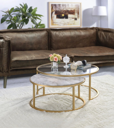 Shanish - Engineered Stone Top Nesting Table Set - Gold - Furniture Home Direct