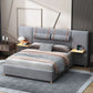Upholstered Platform Bed, 2 Outlets And USB Charging Ports On Both Sides, 2 Bedside Pillows, Storage Shelves - Furniture Home Direct