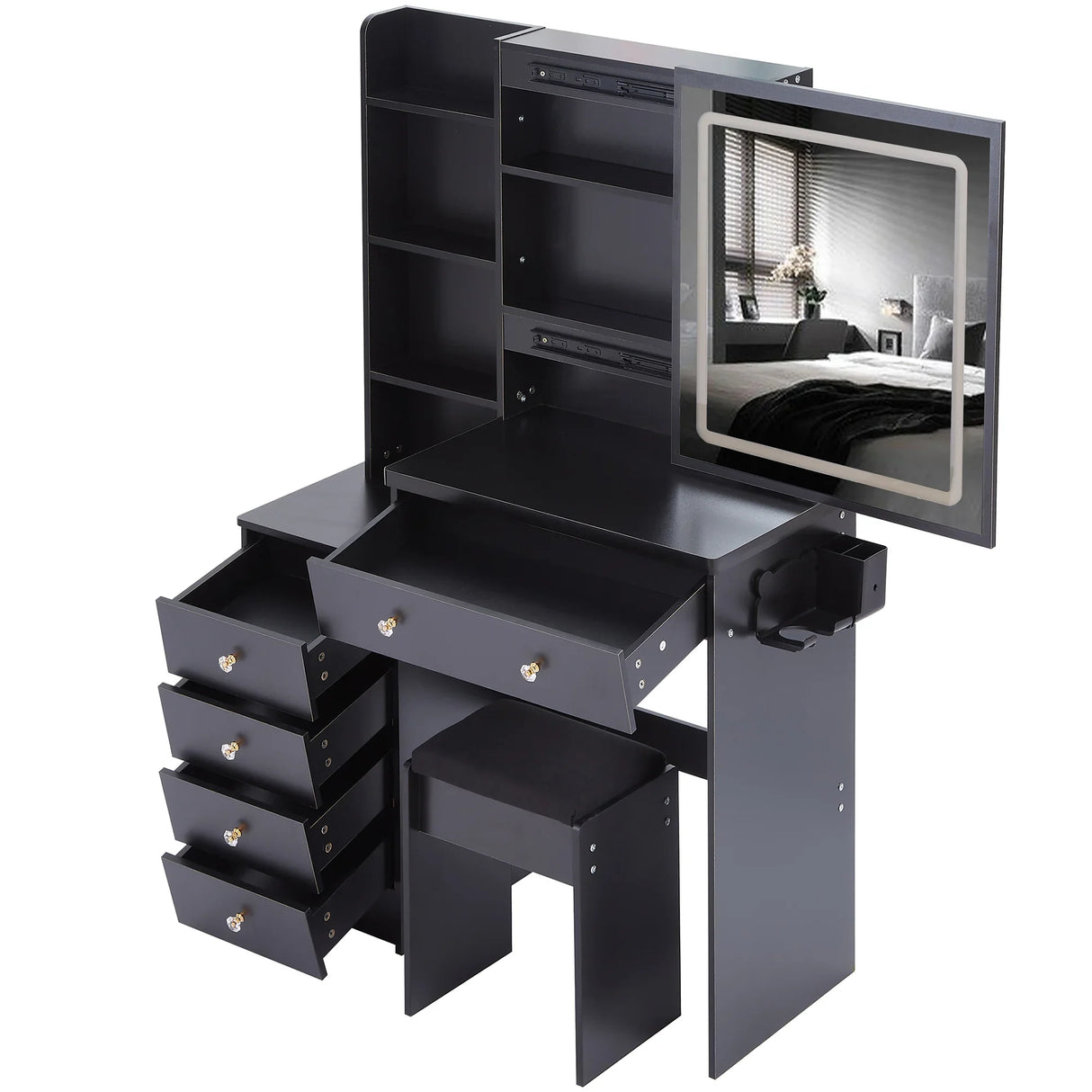 Vanity Table with Cushioned Stool Modern Finish Black - Furniture Home Direct
